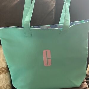 🆕Clinique Mint Green Tote with Pink Logo
